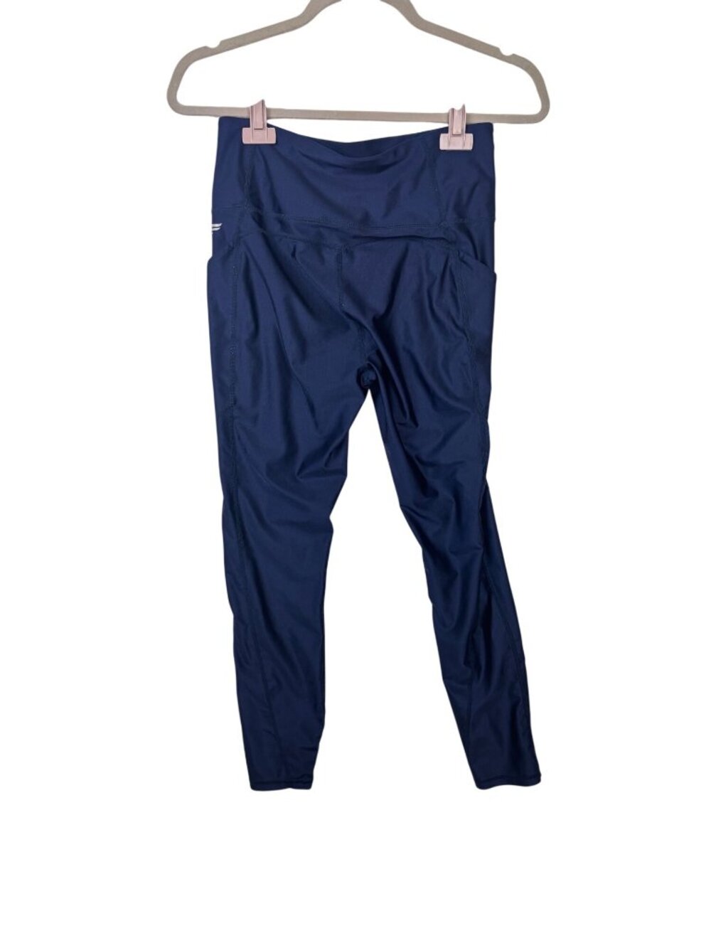 ✨3/$30 Fabletics M High-Waisted Shiny Navy Blue Leggings W/Pockets Activewear - Picture 3 of 3